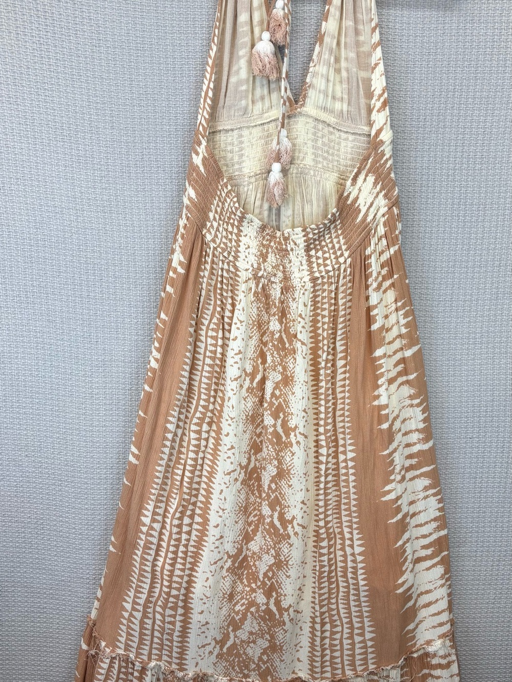 Anthropologie Z&L Europe Maxi Halter Neck Dress Beige Sz L Gauze Boho Festival - Picture 7 of 12